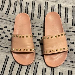 Madden Girl - Pink and Gold Studded Slides - 9